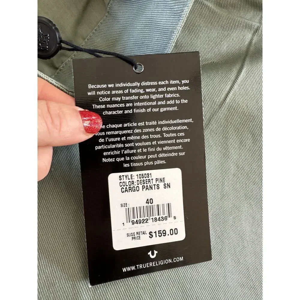 True Religion Men's Cargo Pants Tapered Desert Pine Green NWT Size 40